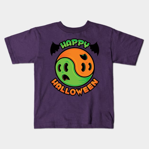 Happy Halloween Ghost Yin-Yang Kids T-Shirt by fizzgig